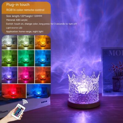 LED Water Ripple Ambient Night Light USB Rotating Projection Crystal Table Lamp RGB Dimmable Home Decoration 16 Color Gifts - Image 3